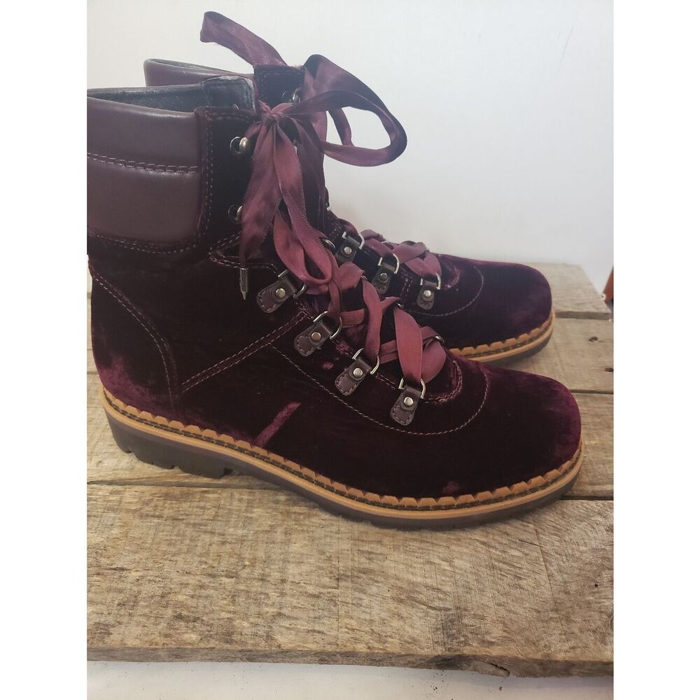 SAM EDELMAN Browman Burgundy Crushed Velvet Hiking Boots 7.5
